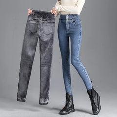 Women Stretch Button Pencil Pants