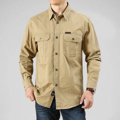 Men's Shirt Solid Color Multi-Pocket