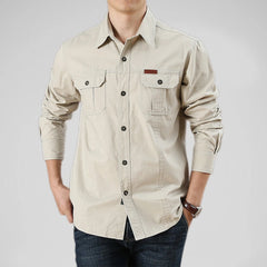 Men's Shirt Solid Color Multi-Pocket