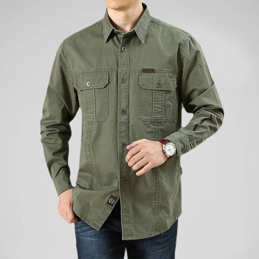 Men's Shirt Solid Color Multi-Pocket