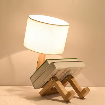 Wooden Robot Shape Creative Table Lamp